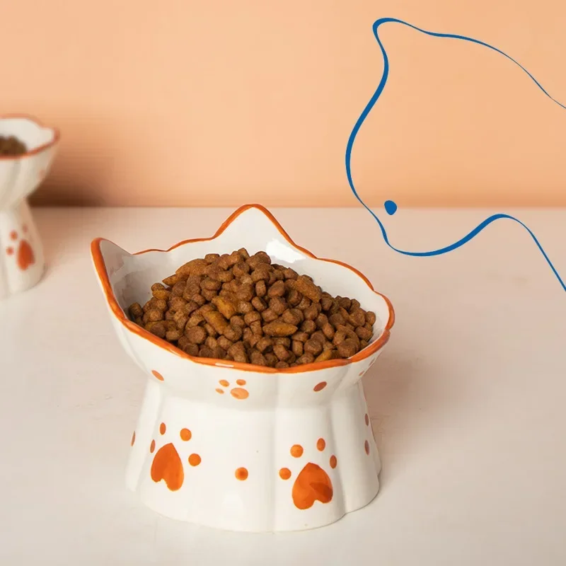 Food Snacks To Eat - Cat Ceramic Food Bowl Elevated Pet