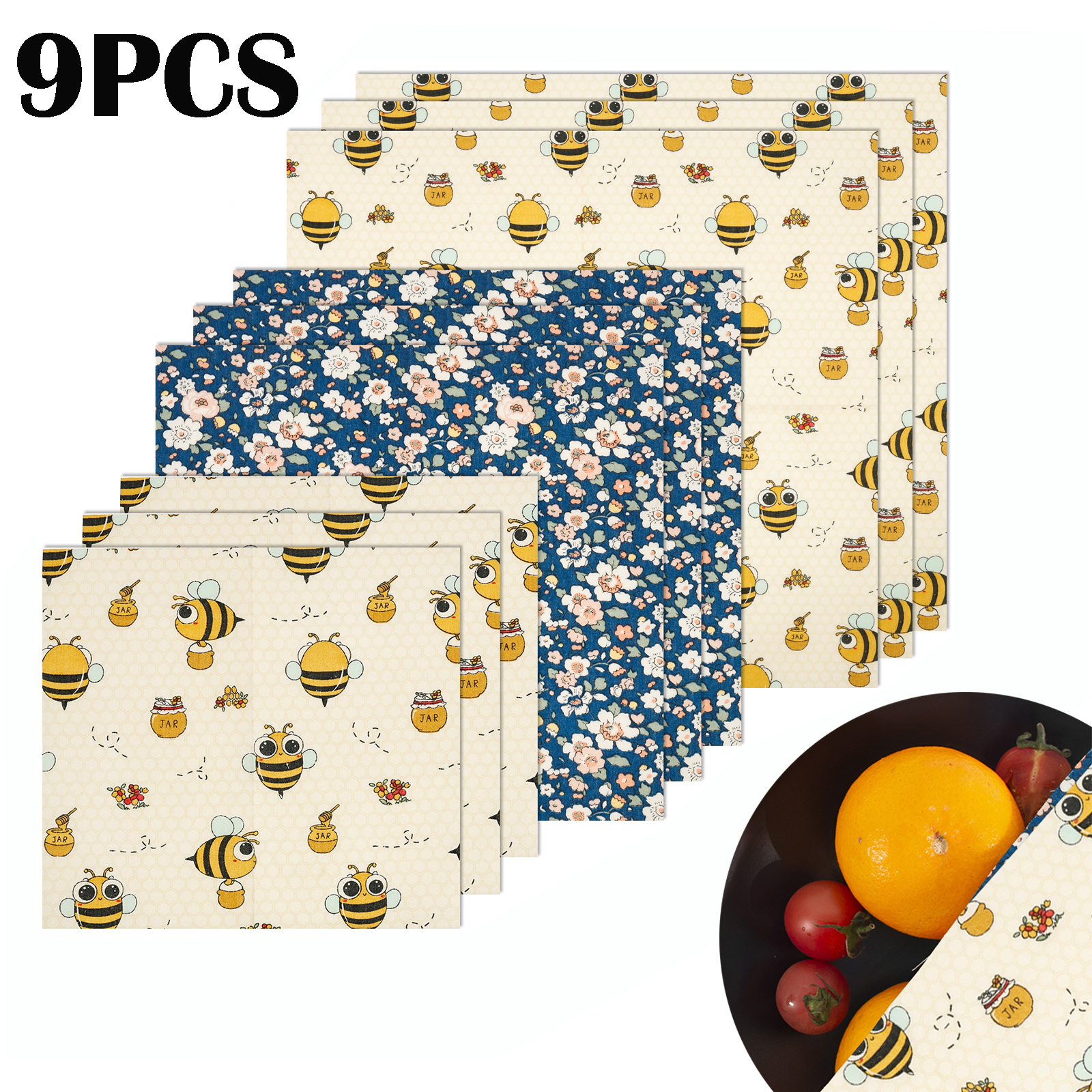 Food And Snacks For Picnic - 9Pcs Beeswax Food Wraps 3 Sizes