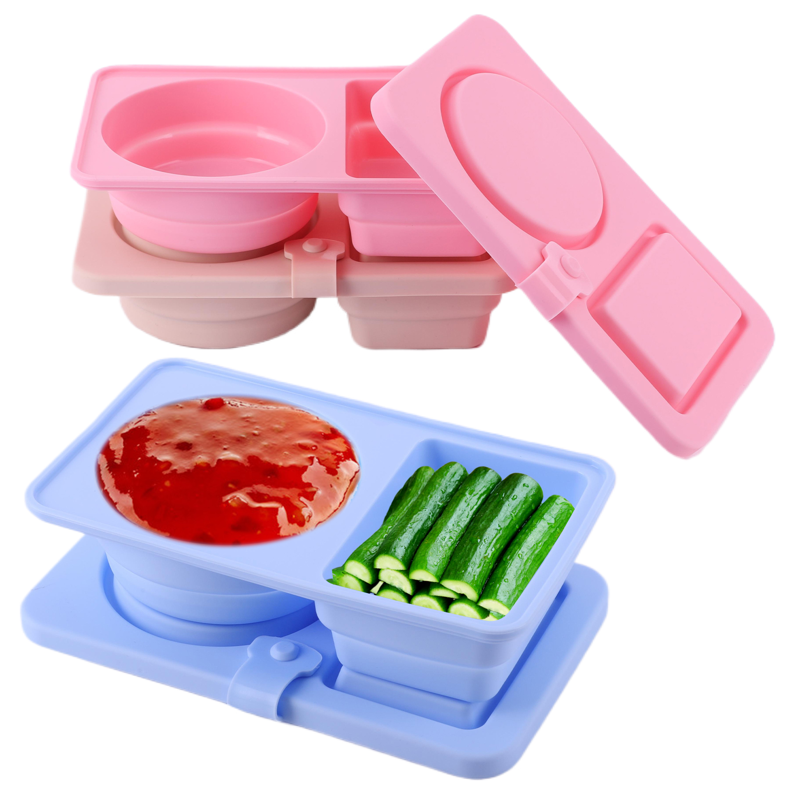 Food And Snacks For Picnic - 3Pcs 2 Compartment Silicone Snack Containers