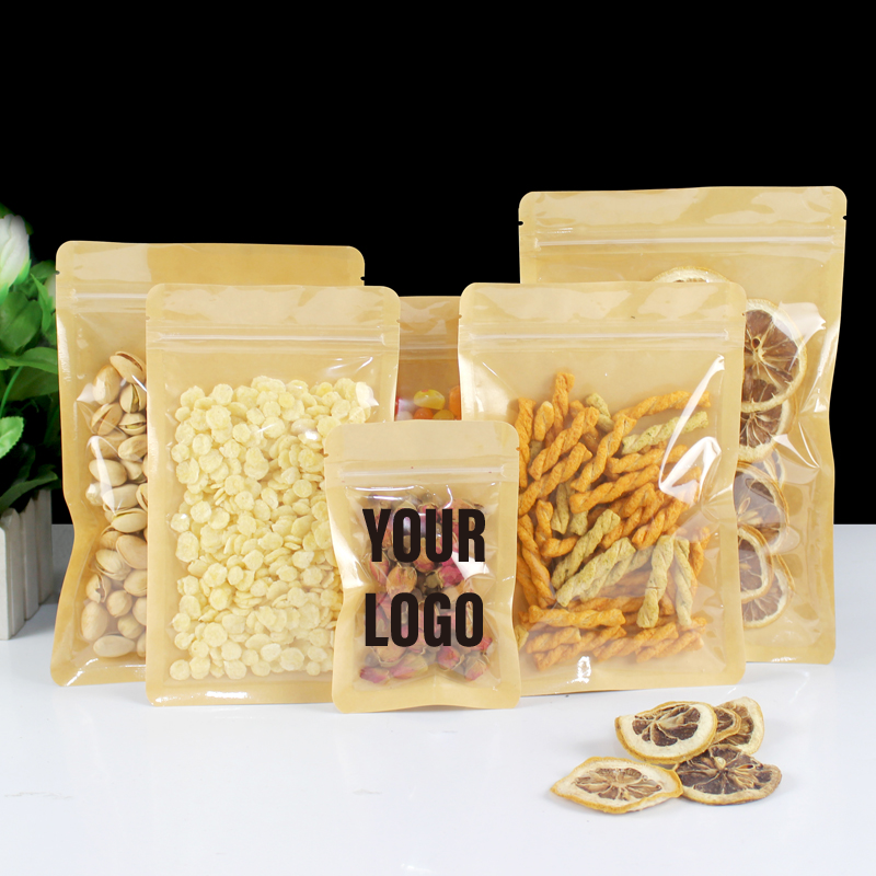 Food Snacks Logos - 100pcs Eco-friendly Kraft Paper Stand-Up Bags