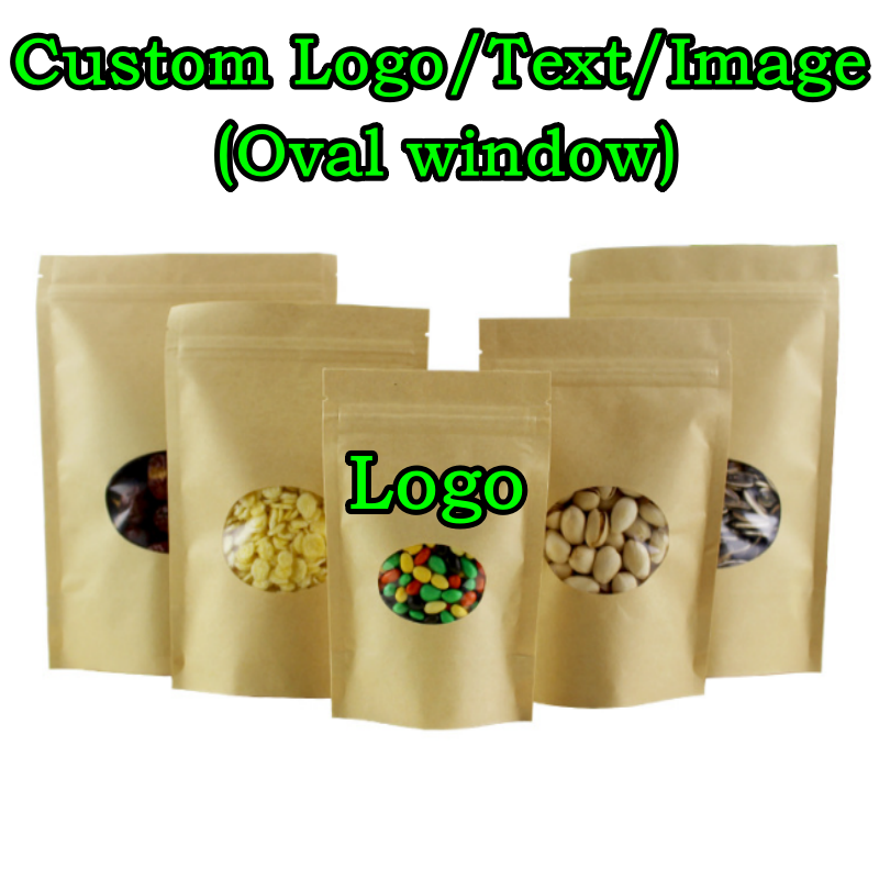 Food Snacks Logos - 100PCS Kraft Paper Oval Window Packaging