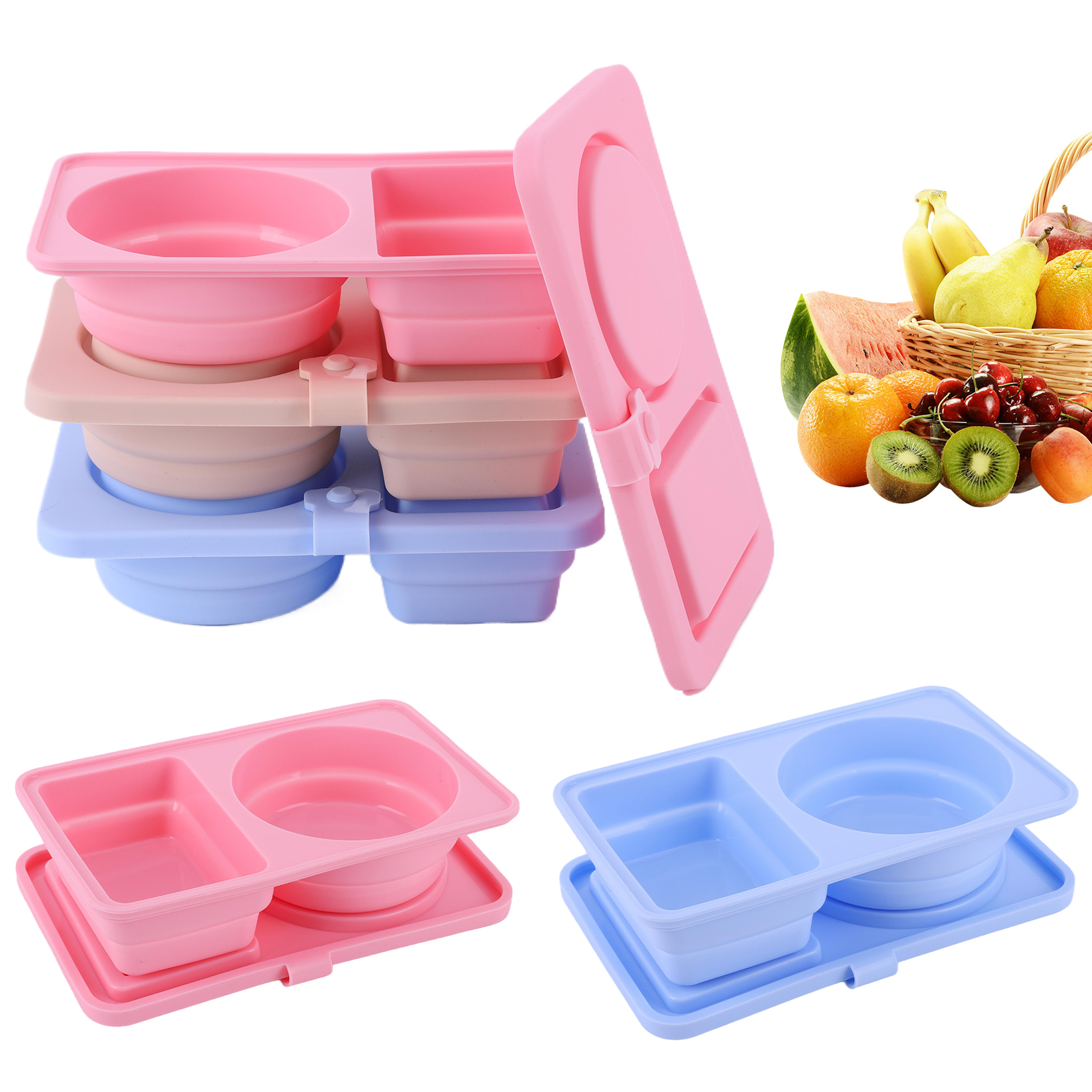 3Pcs 2 Compartment Silicone Sn - Food And Snacks For Picnic review and price